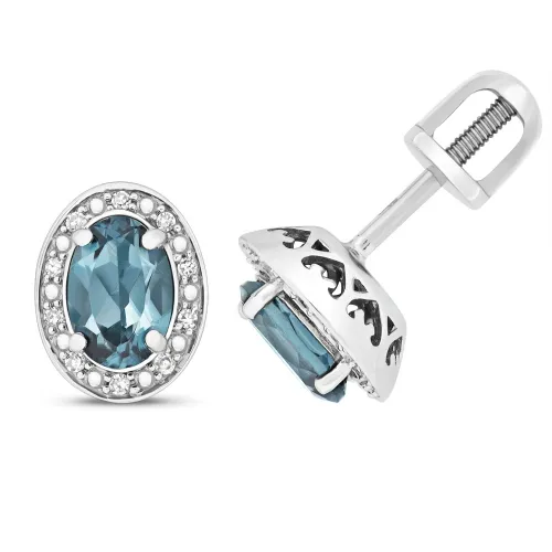 Diamond And London Blue Topaz Oval Studs